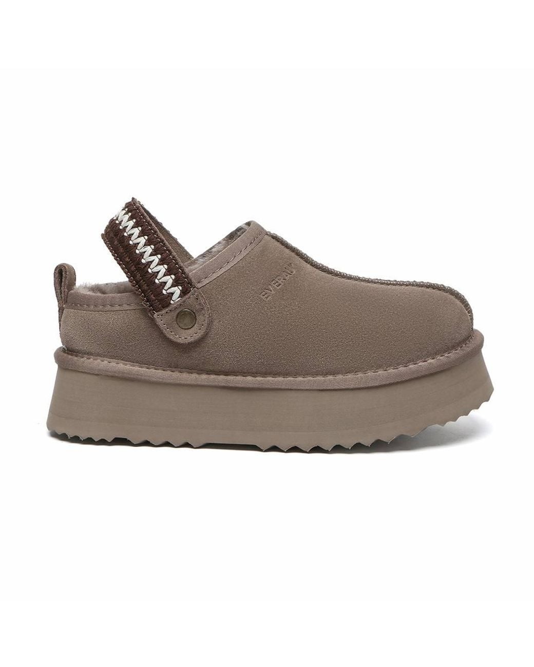 EverAu Australia Brown Sheepskin Wool Maeve Platform Slippers With Eva Sole