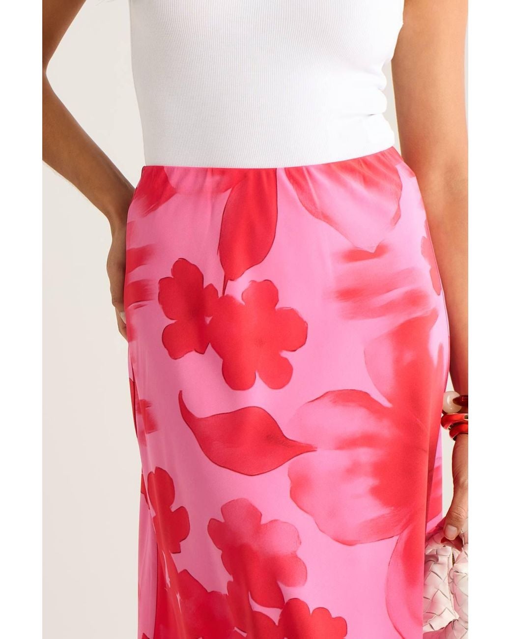 Gini London Red Watercolor Floral Print A Line Maxi Skirt