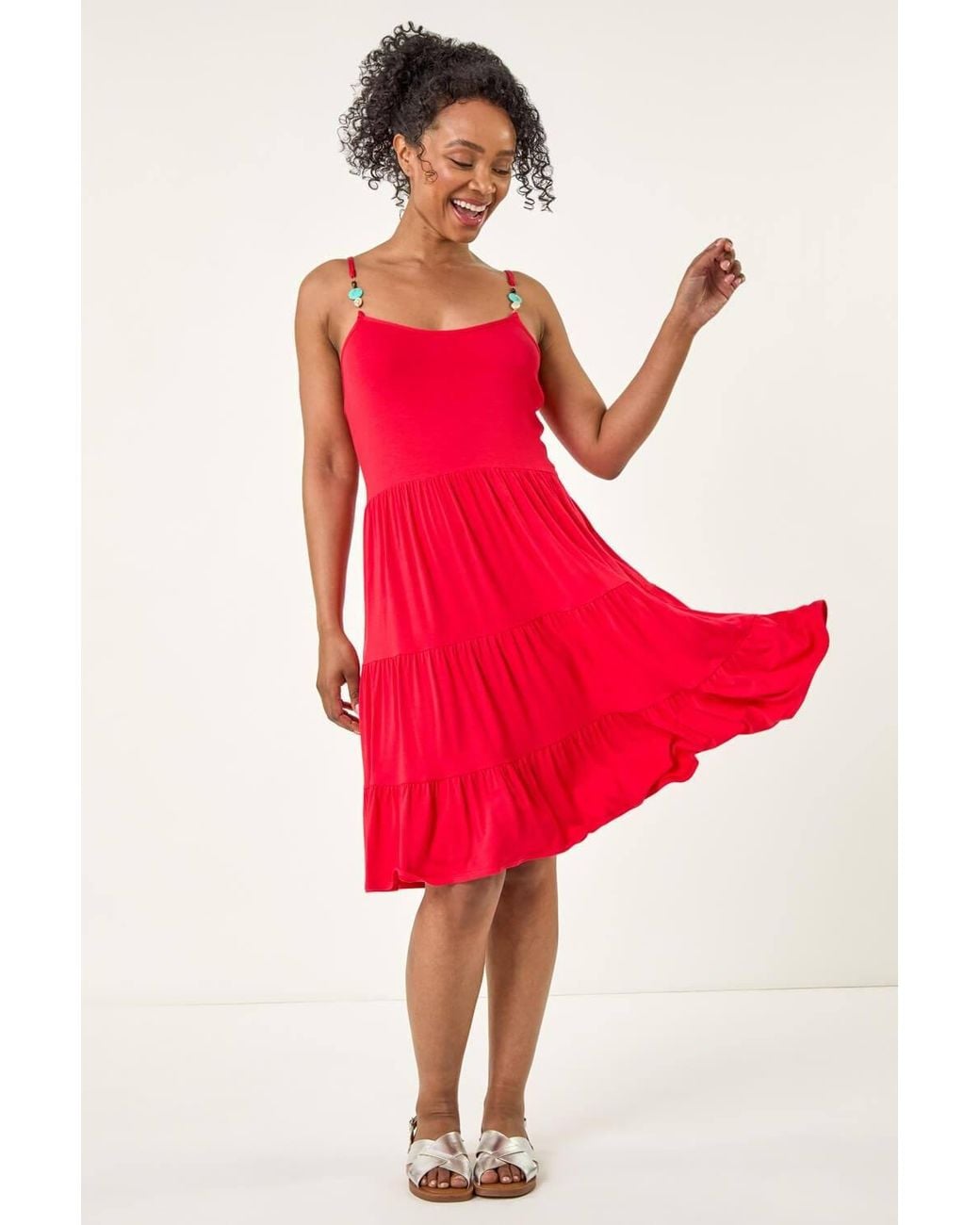 Roman Petite Beaded Strappy Tiered Dress