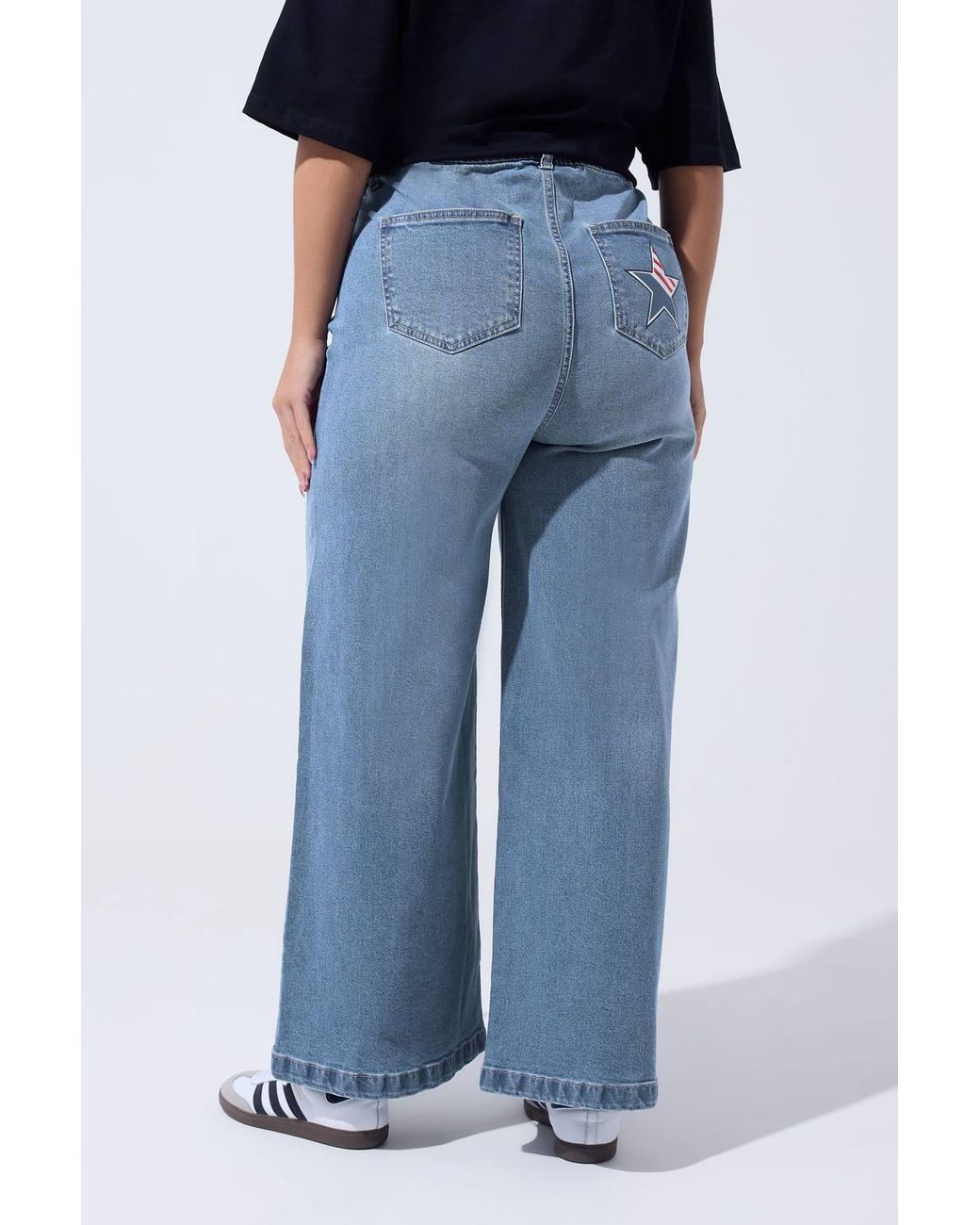 Yours Blue Badge Applique Wide Leg Jeans