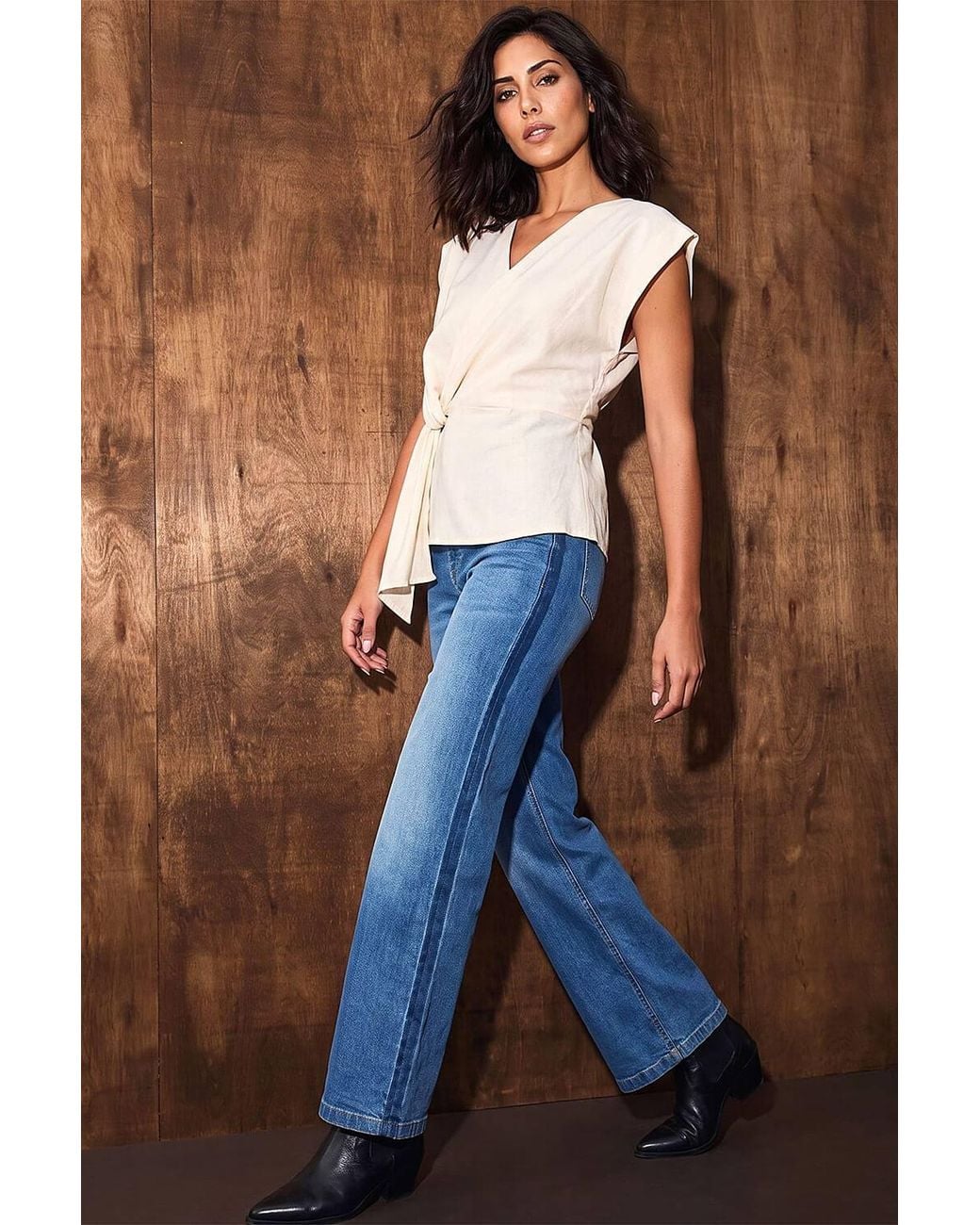 D.u.s.k Blue Drape Front Side Tie Top