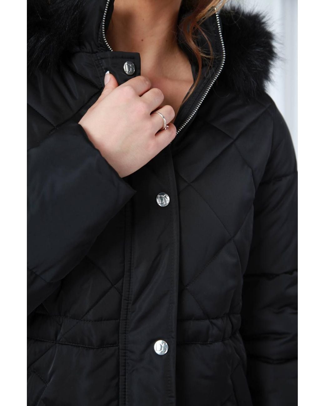 Double Second Black Lux Satin Long Puffer Coat