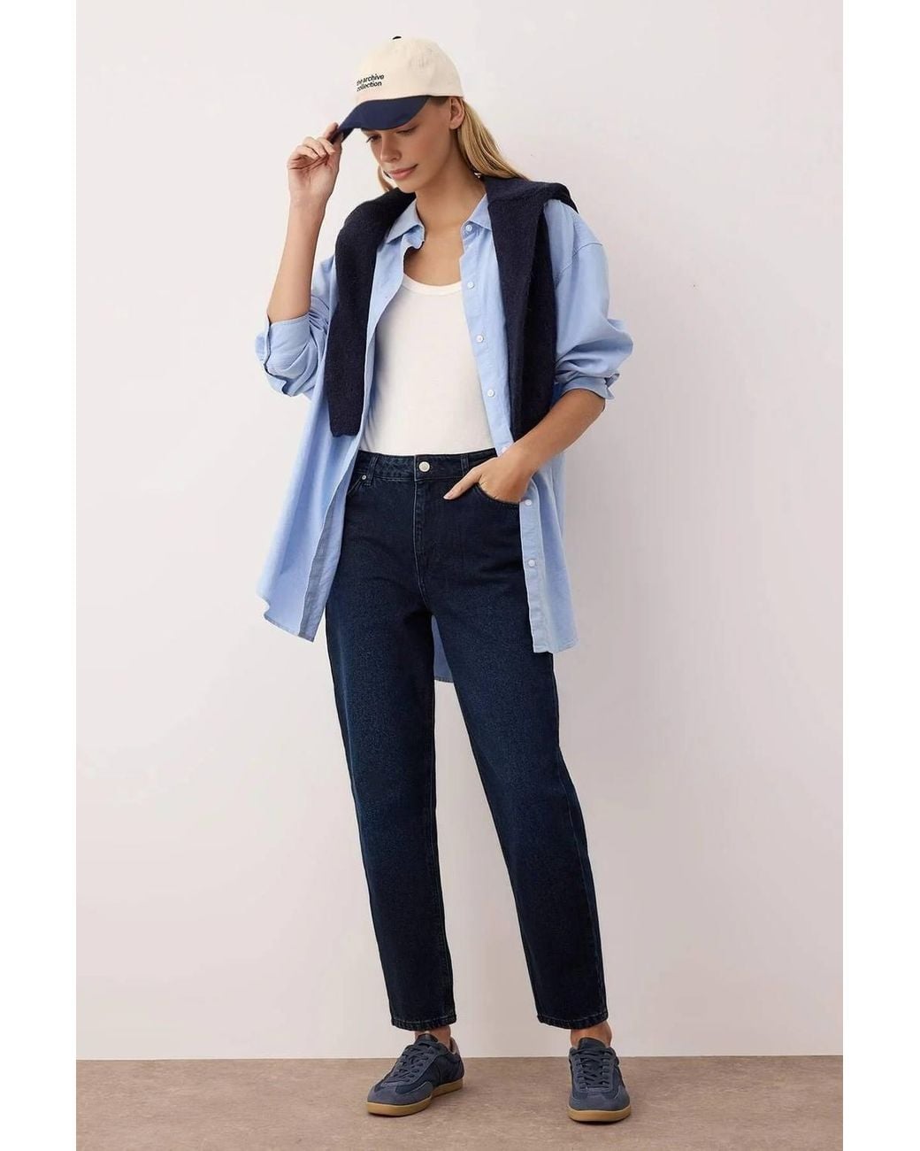 WOVCOR Blue High Waist Mom Jeans Classic Straight-Fit Denim