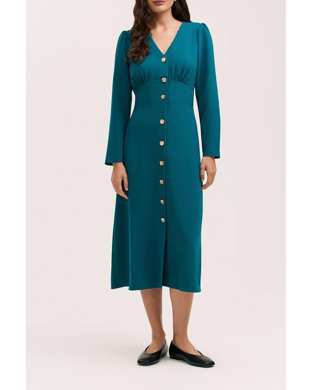 Finery London Blue Caprice Long Sleeve Crepe Midi Dress