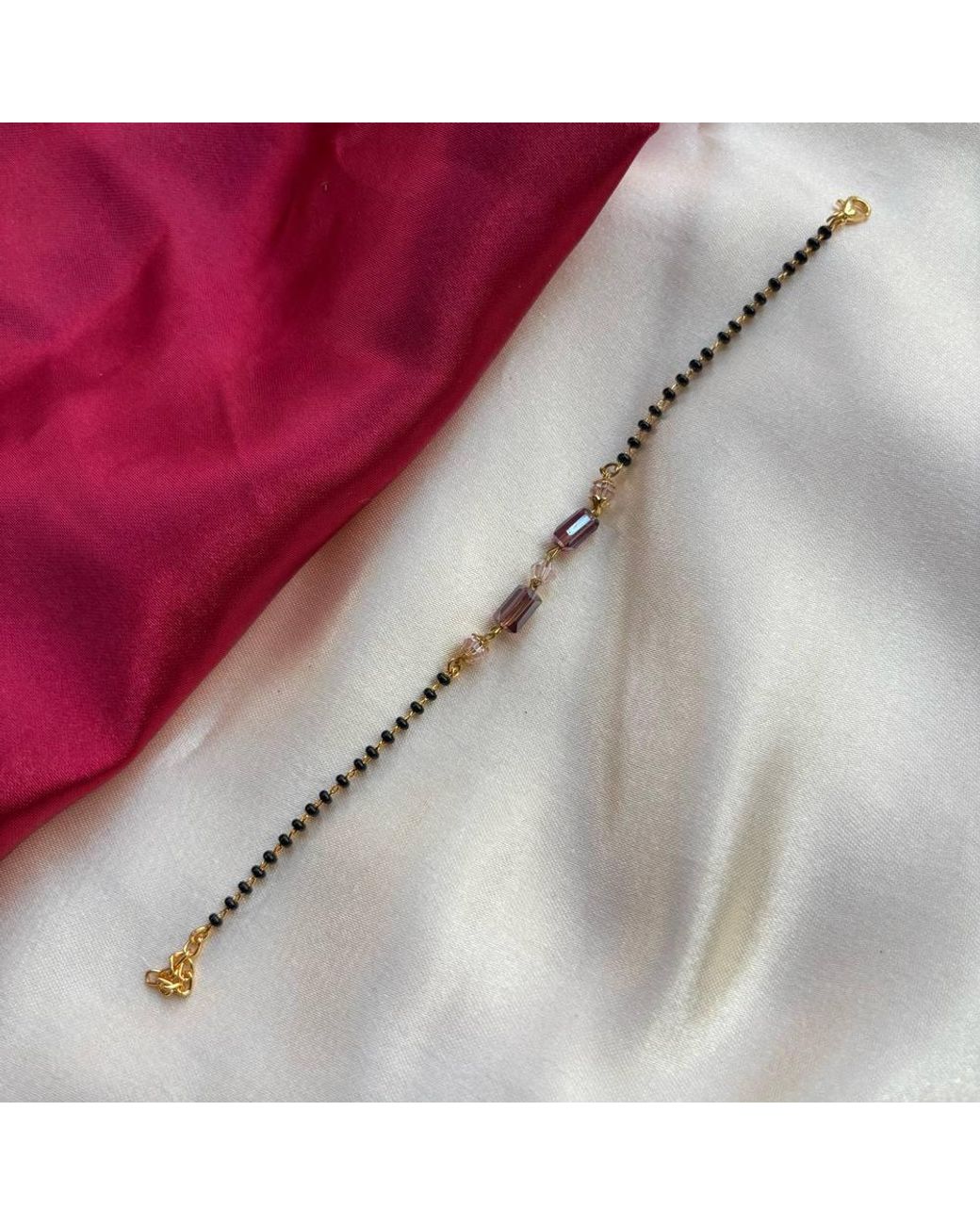 The Colourful Aura Purple Minimalistic Beaded Crystal Slim Mangalsutra Bracelet