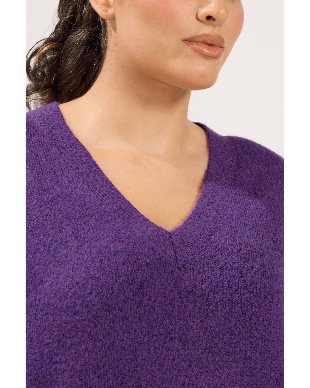 Yours Purple Knitted V-Neckline Jumper