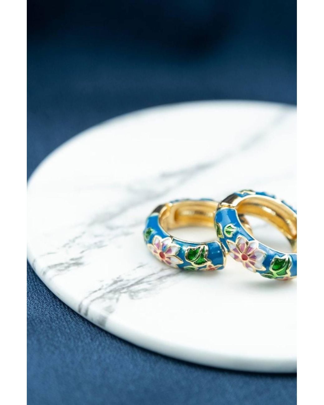 The Colourful Aura Blue Large Huggie Multicolour Floral Hoop Earrings