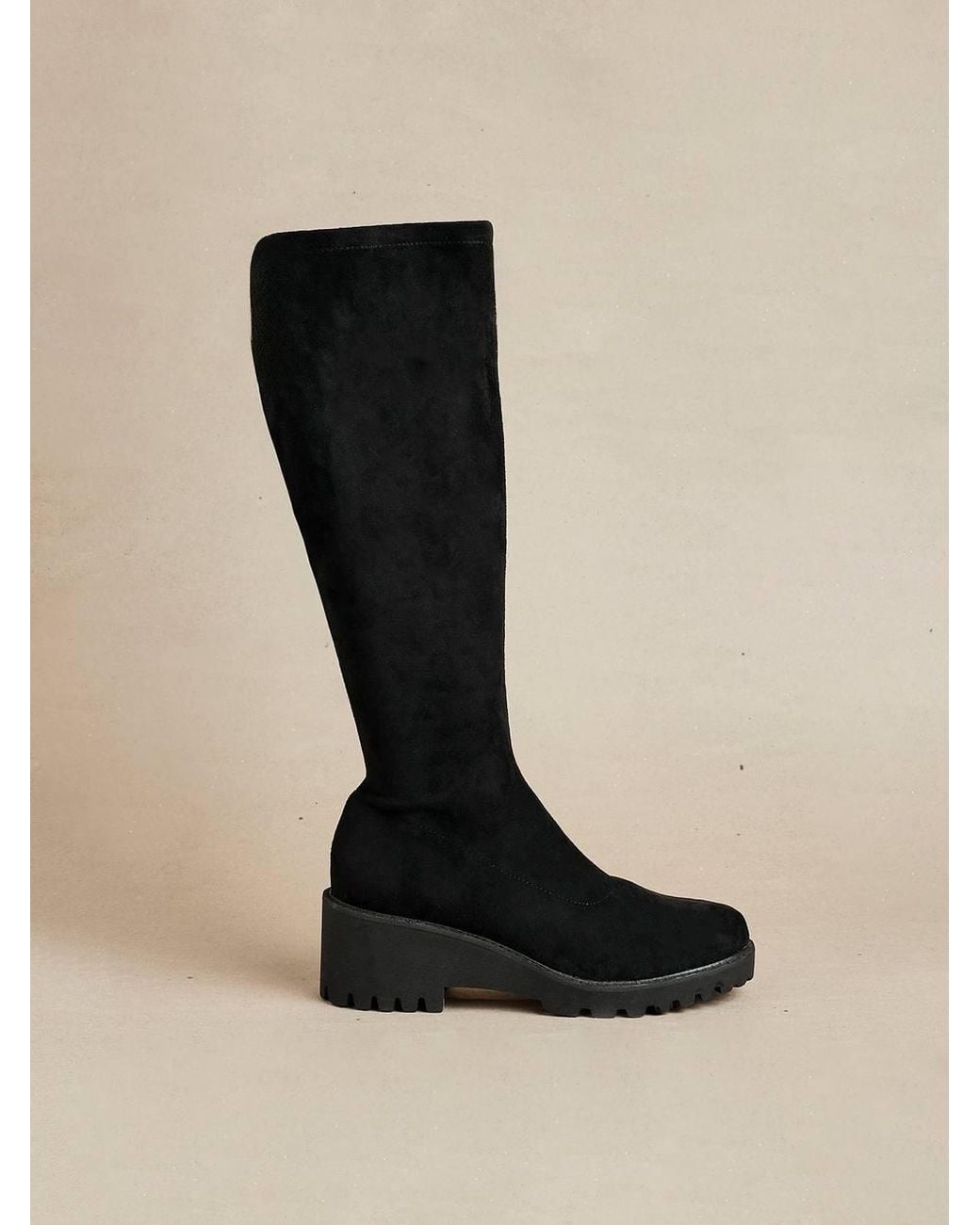 Linzi Black Kortina Faux Suede Wedge Knee High Boot