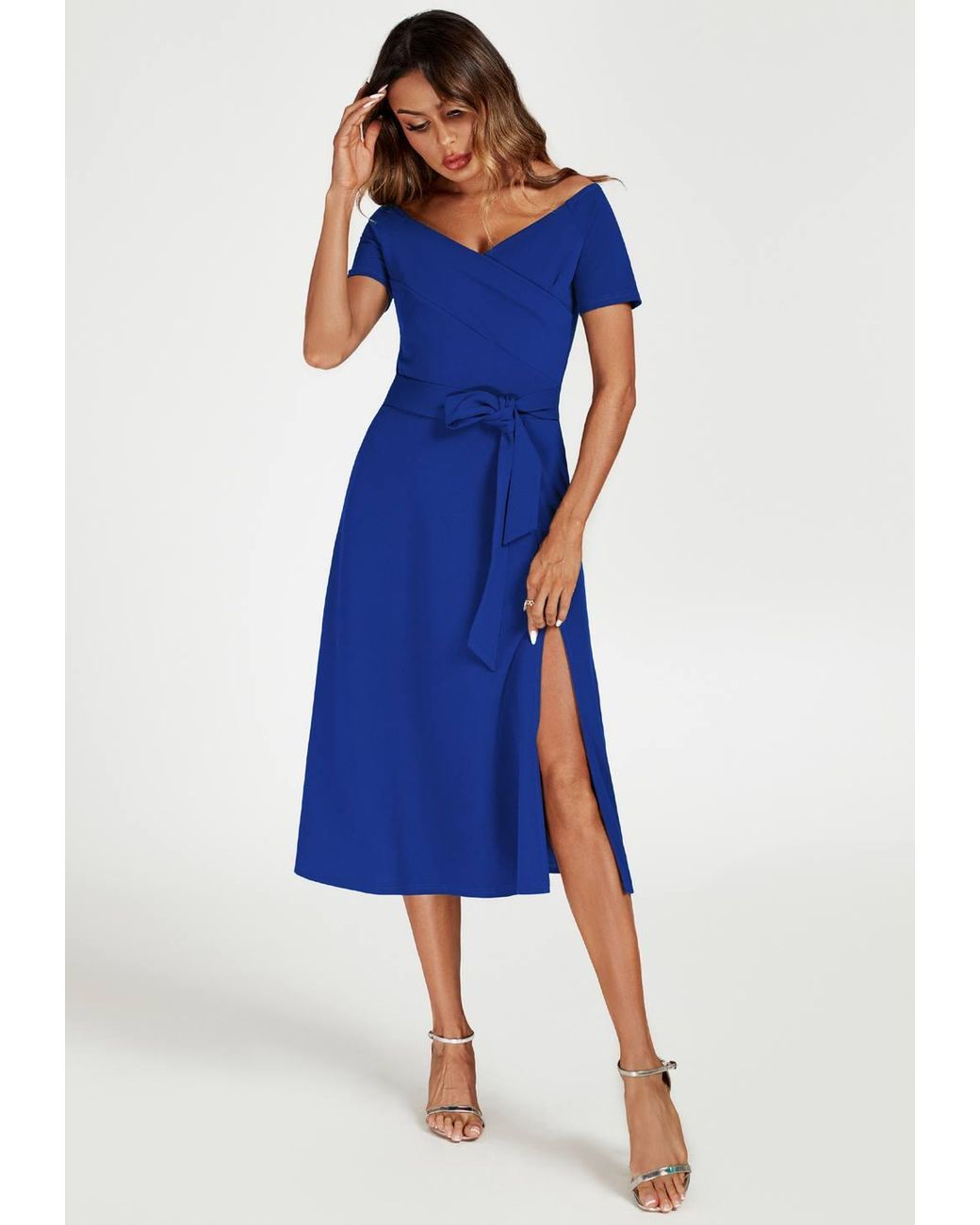 FS Collection Blue Bardot Midi Dress