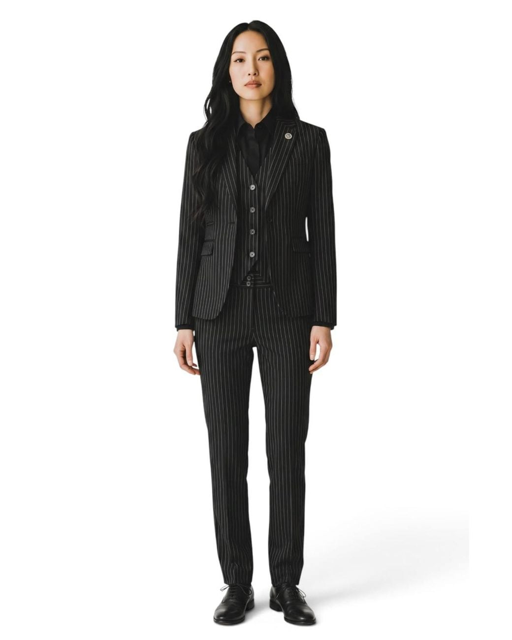 Infinity Leather Black Pinstripe 3 Piece Tailored Fit Formal Suit