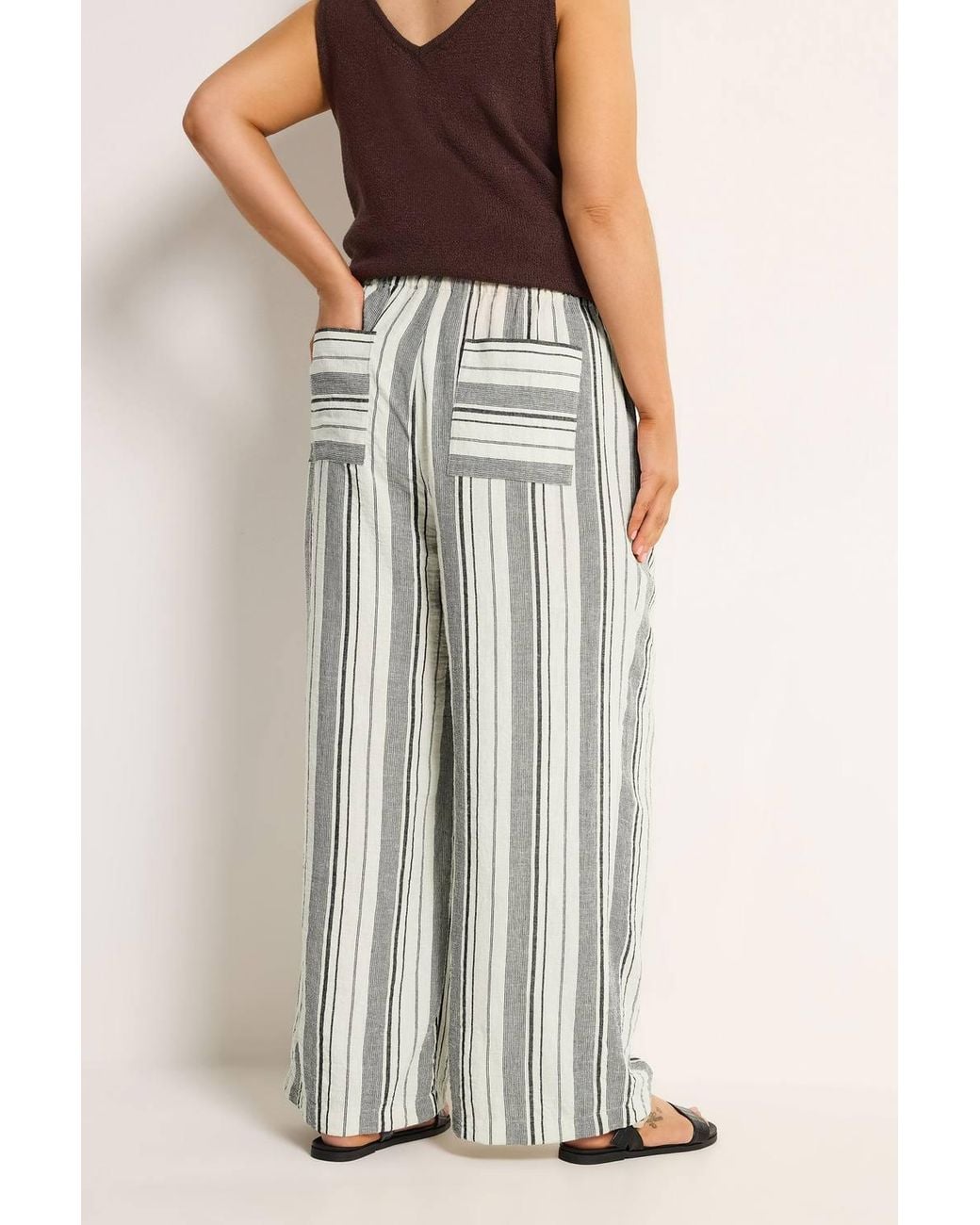 Yours Brown Stripe Linen Look Trousers