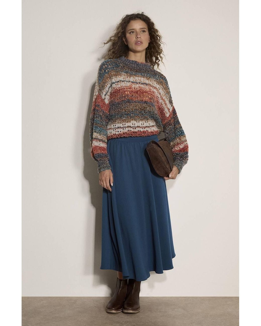 Apricot Brown Open Knit Multi-Coloured Oversized Jumper
