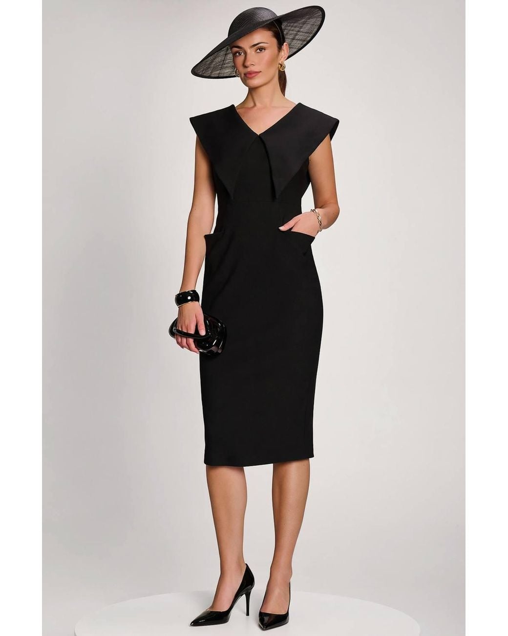 Jolie Moi Black Statement Collar Hourglass Midi Dress