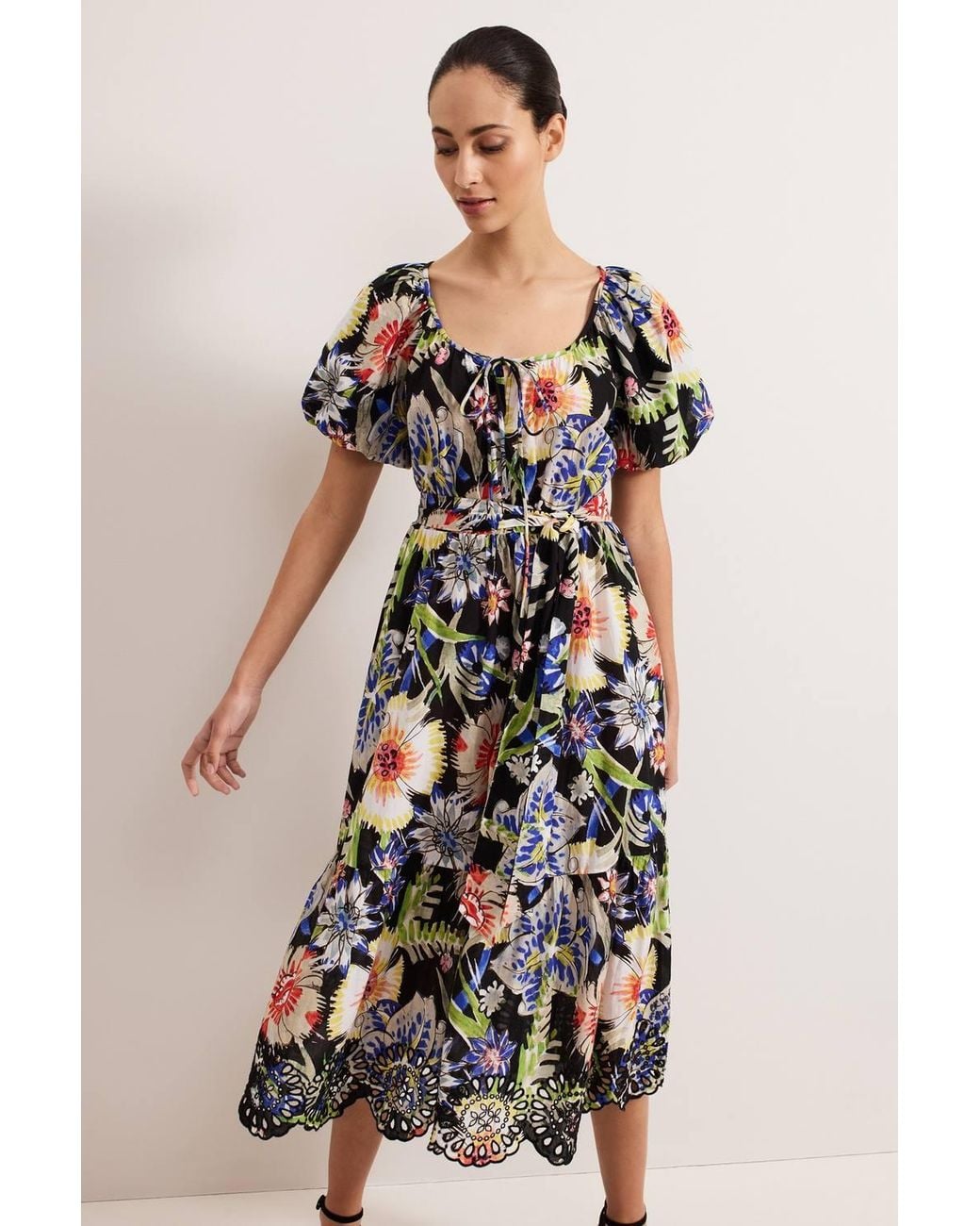 Phase Eight Black Asa Floral Tie Neck Dress