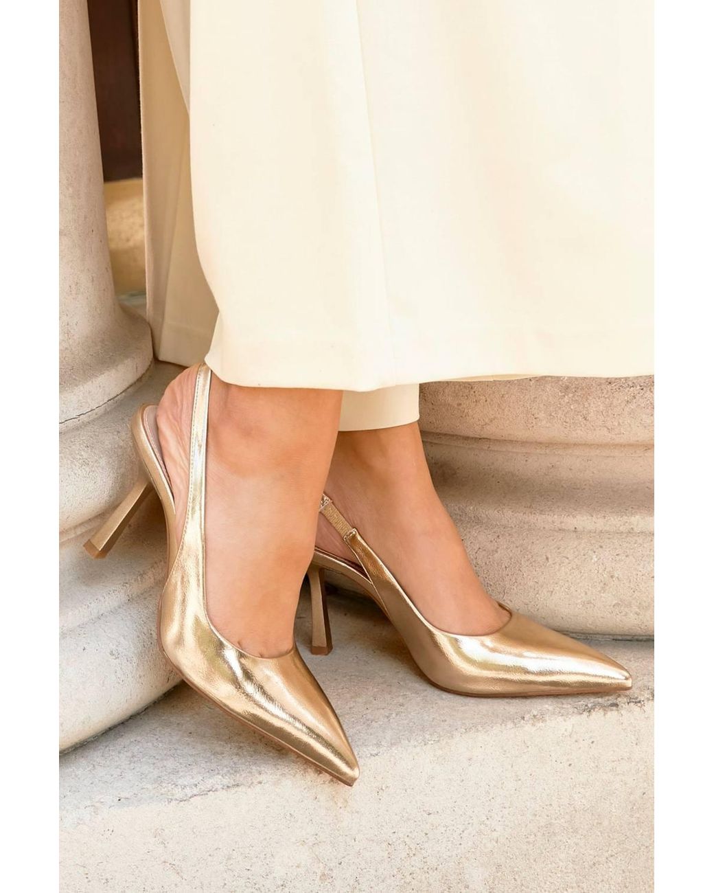 Linzi Natural Dash Faux Leather Court Heels