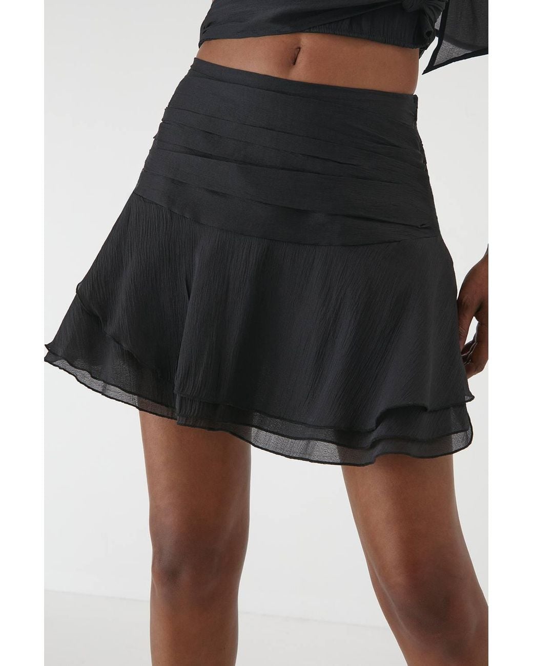 MissPap Black Ruched Layered Mini Skirt