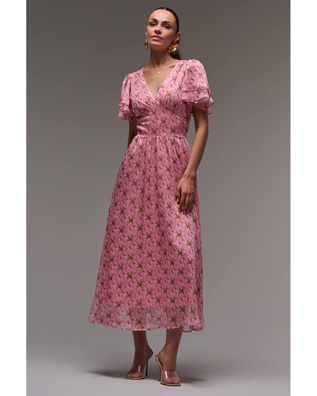Jolie Moi Pink Layered Angel Sleeved Chiffon Maxi Dress
