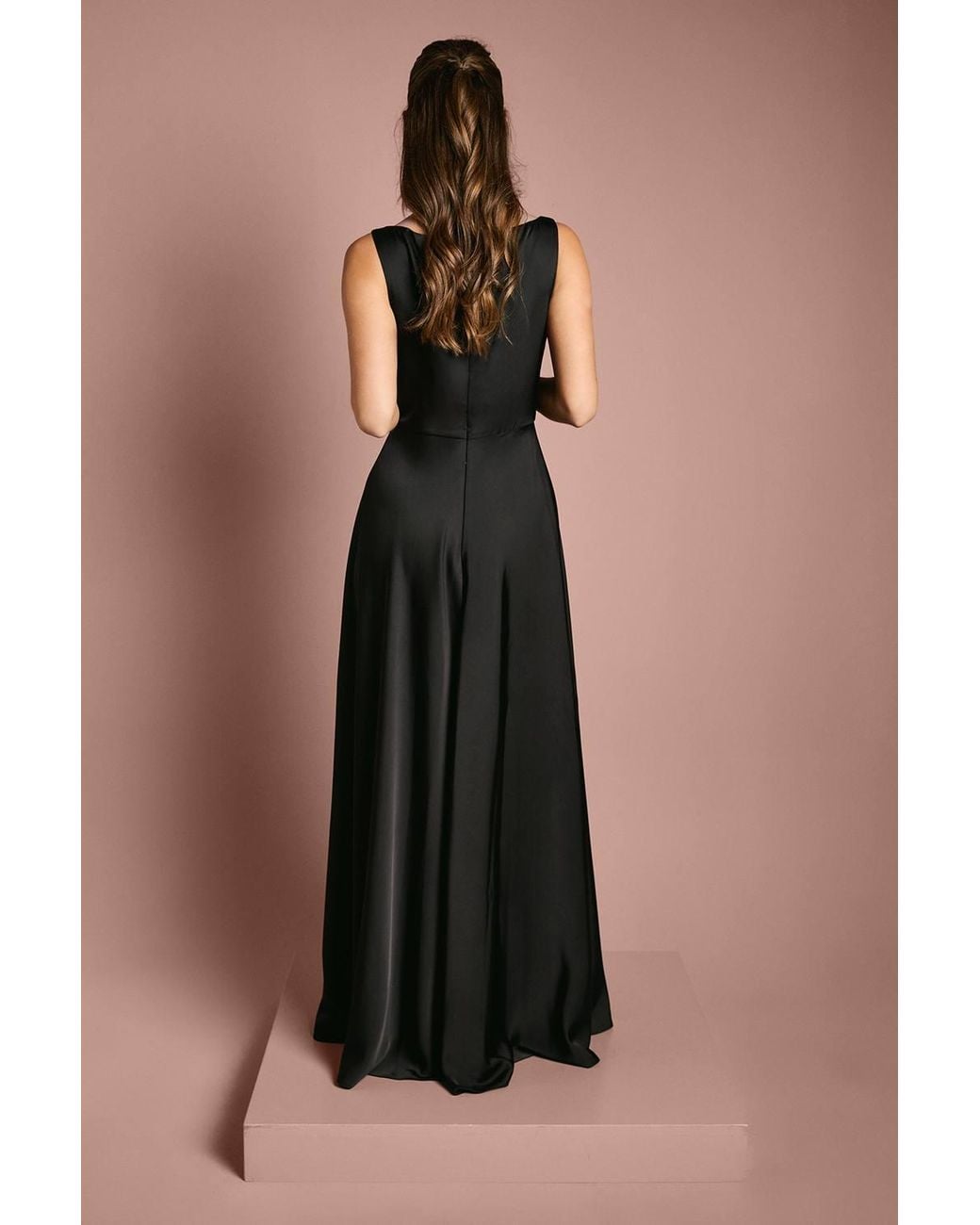 Coast Black Honoured Sleeveless Cowl Neck Satin Maxi Bridesmaid Dress