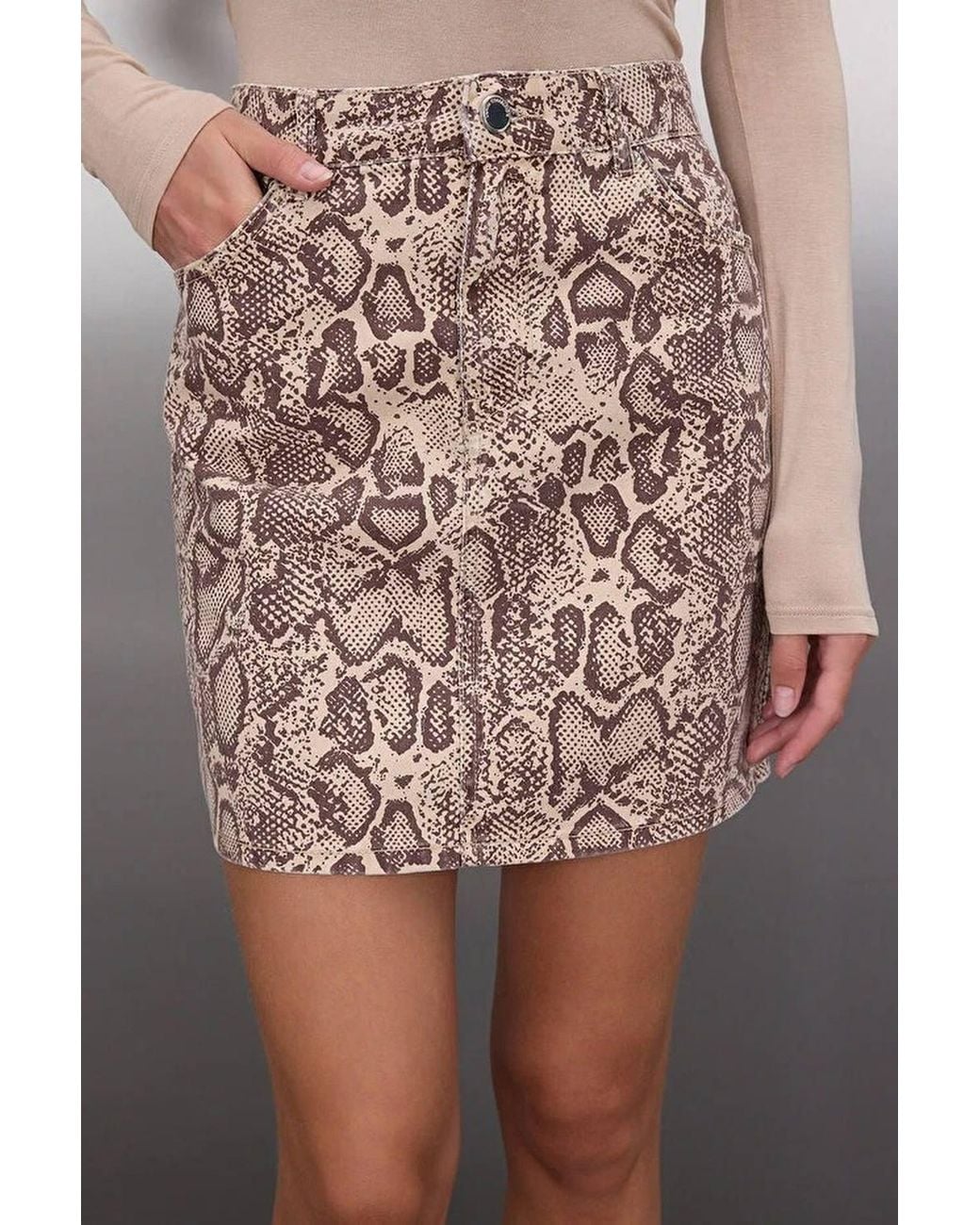 WOVCOR Black Snake Print Mini Denim Skirt