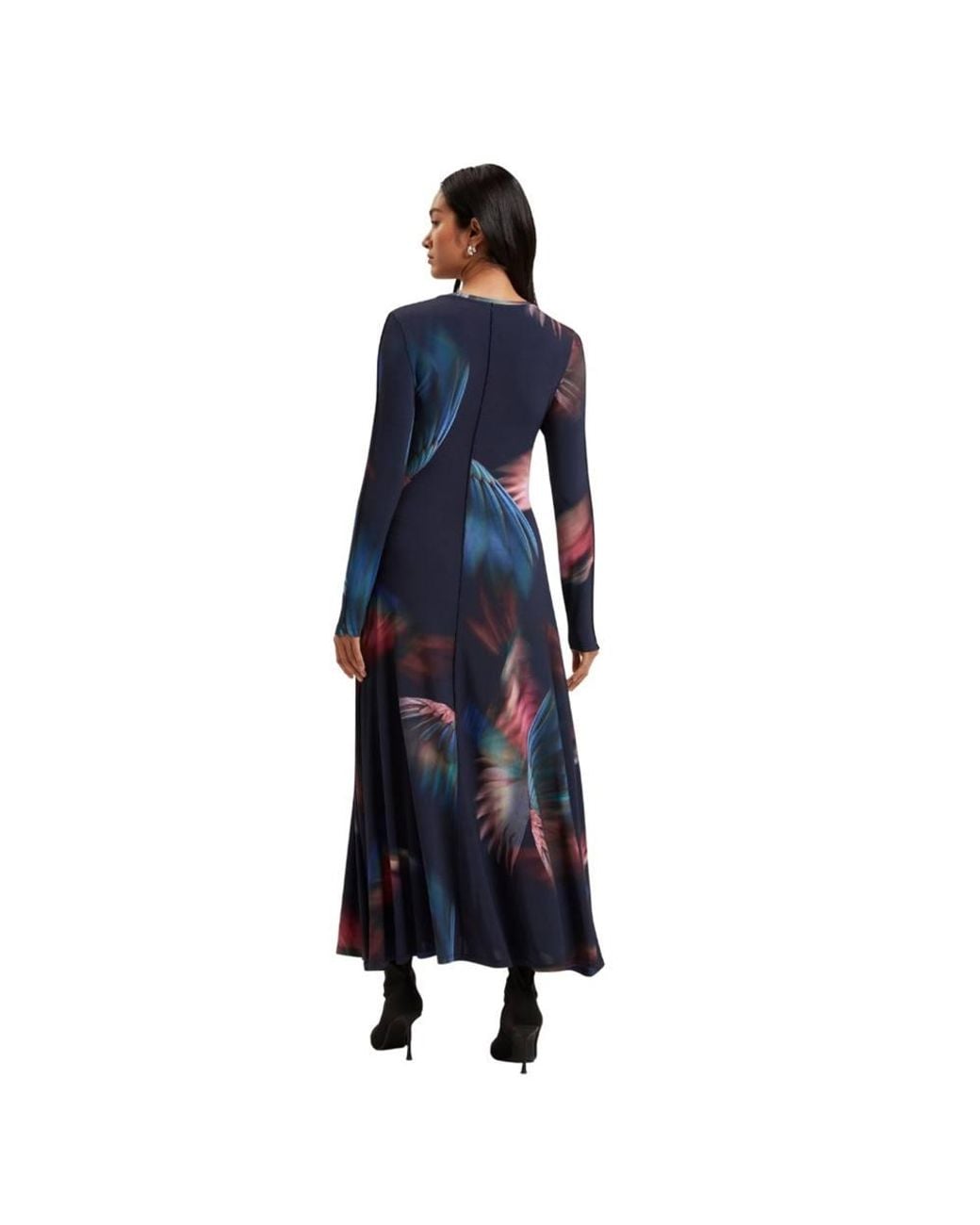 Ted Baker Blue Georii Long Sleeve Round Neck Regular Fit Midi Dress