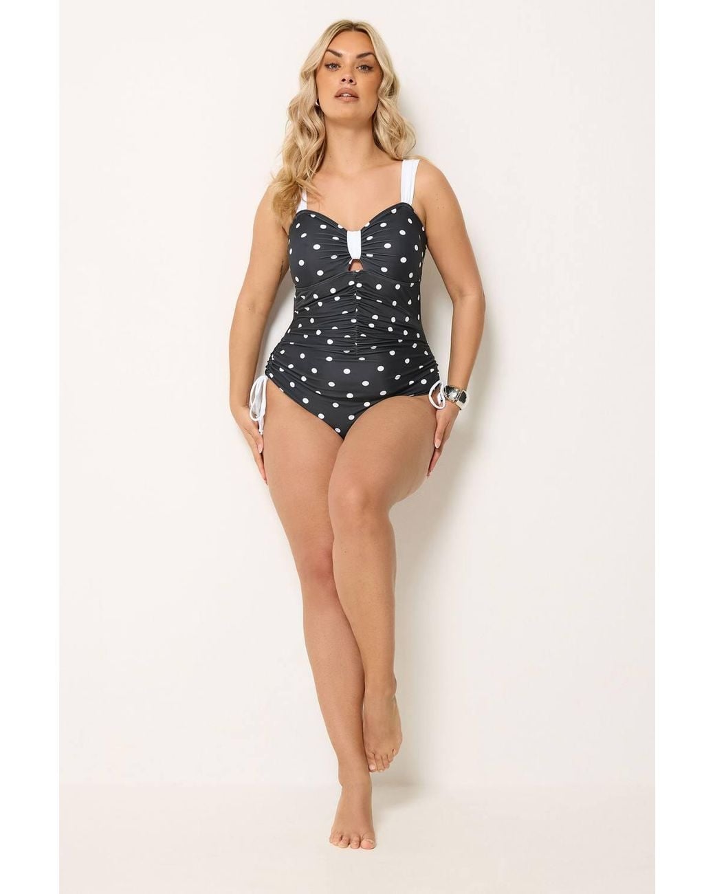 Yours Black Polka Dot Tummy Support Swimsuit