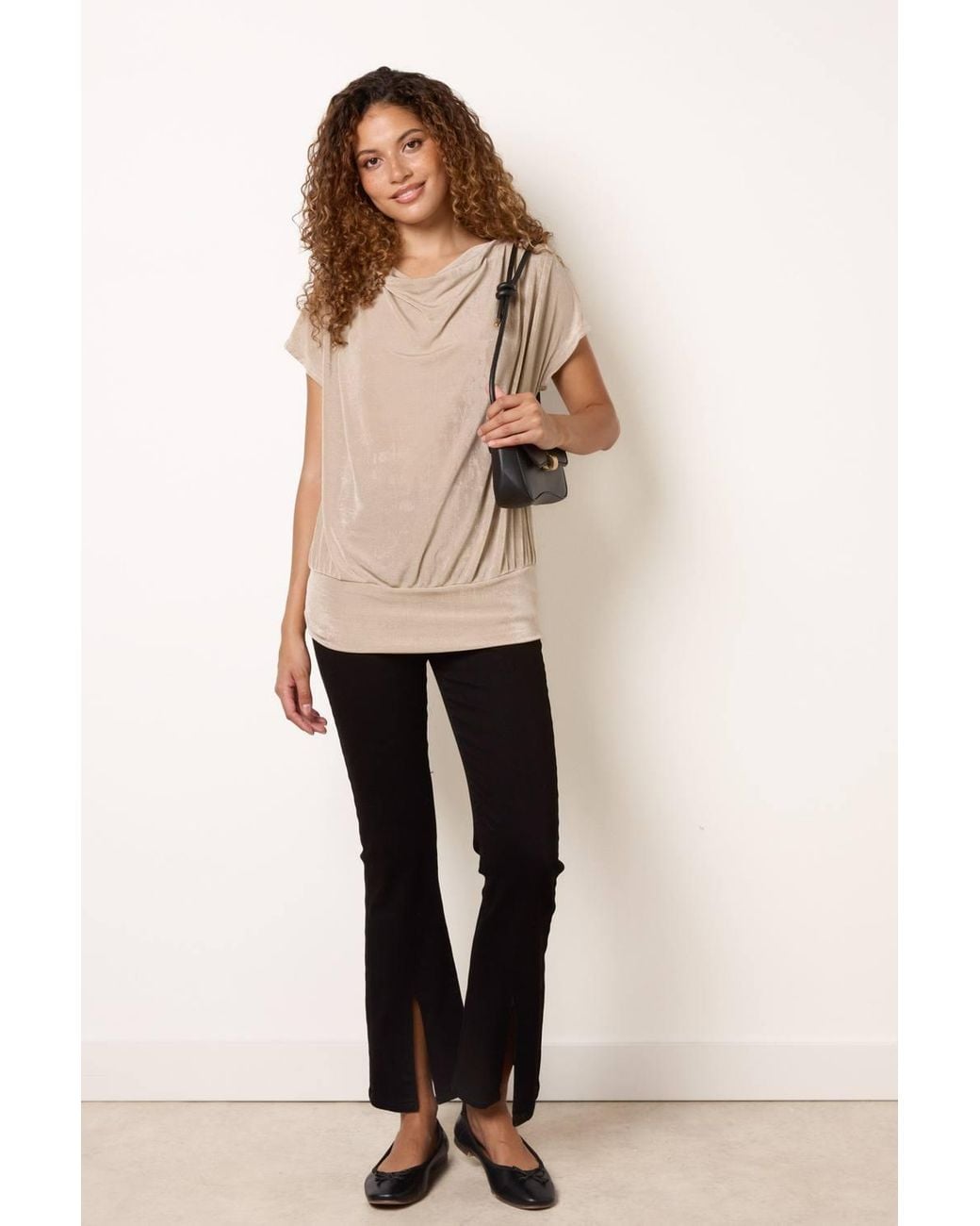Blue Vanilla Natural Short Sleeve Cowl Neck Top
