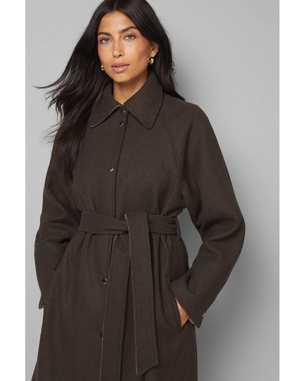 Wallis Brown Wool Blend Belted Longline Coat