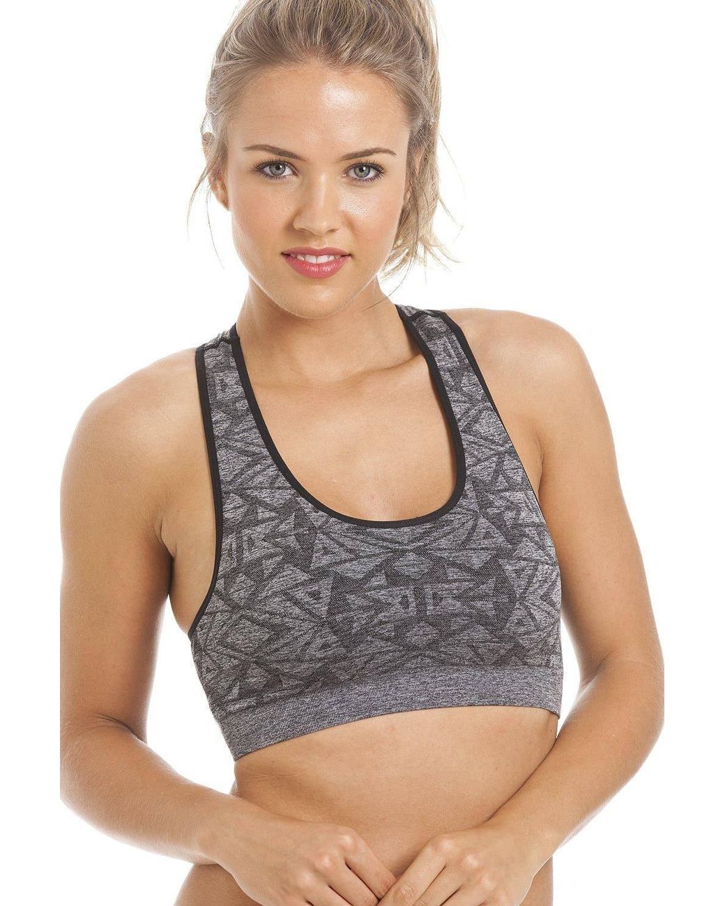 CAMILLE Gray Non Wired Seamfree Aztec Print Sports Bra
