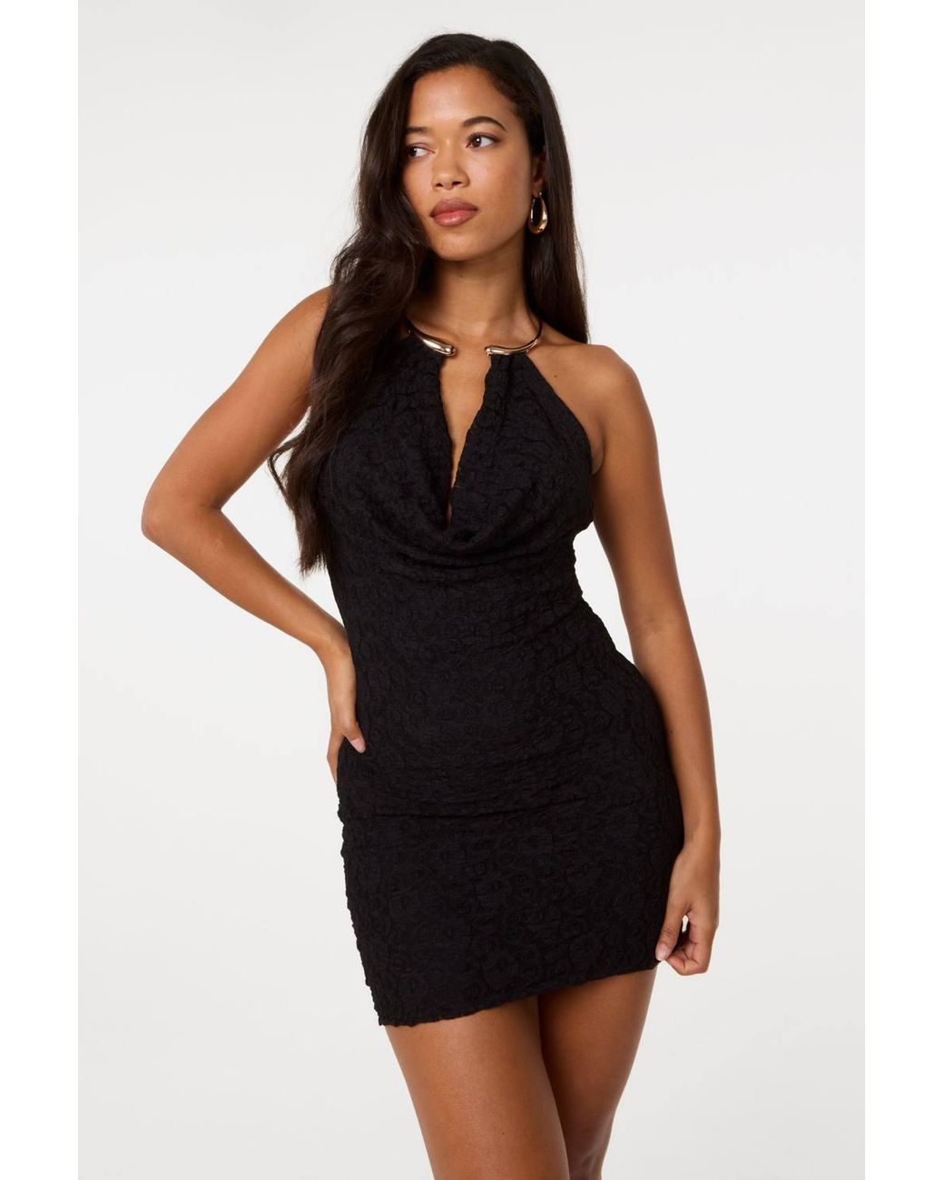 Pink Vanilla Black Lace Halter Neck Dress