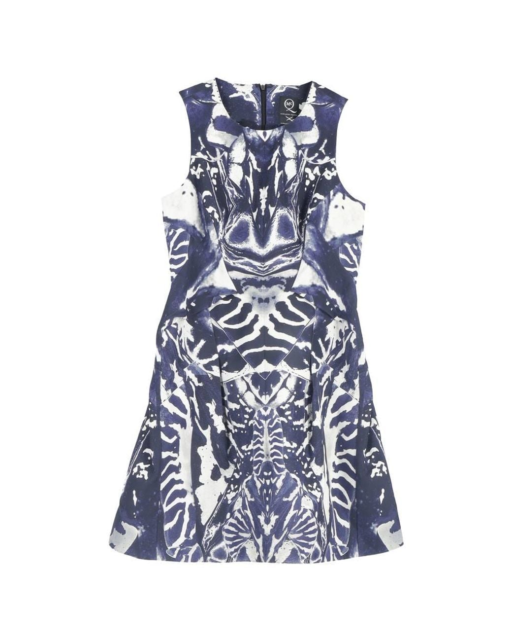 McQueen Blue Preloved Printed Mini Sleeveless Dress