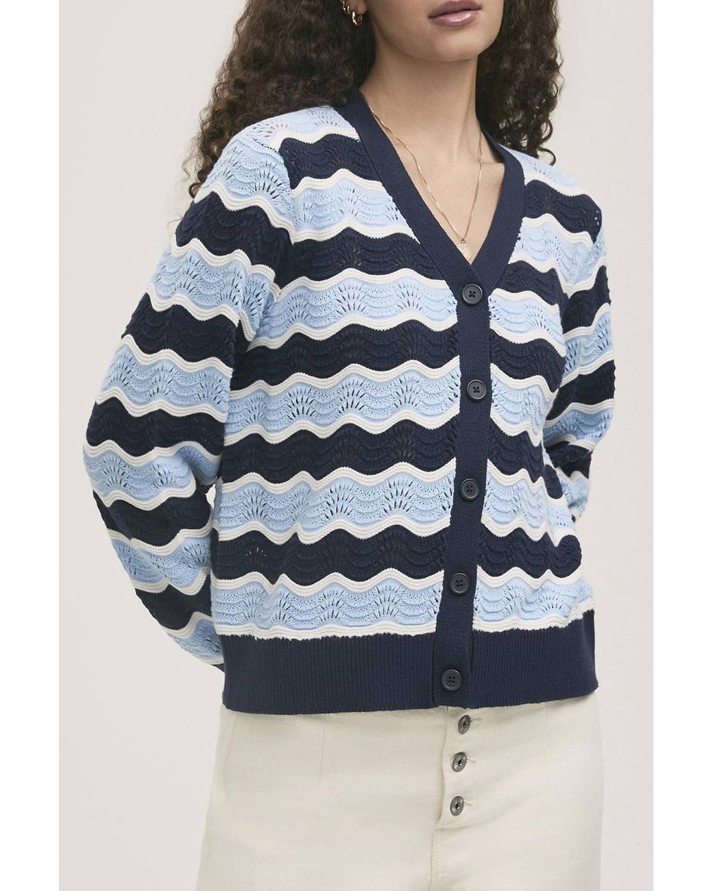 Finery London Blue Kate Striped Long Sleeve Cardigan