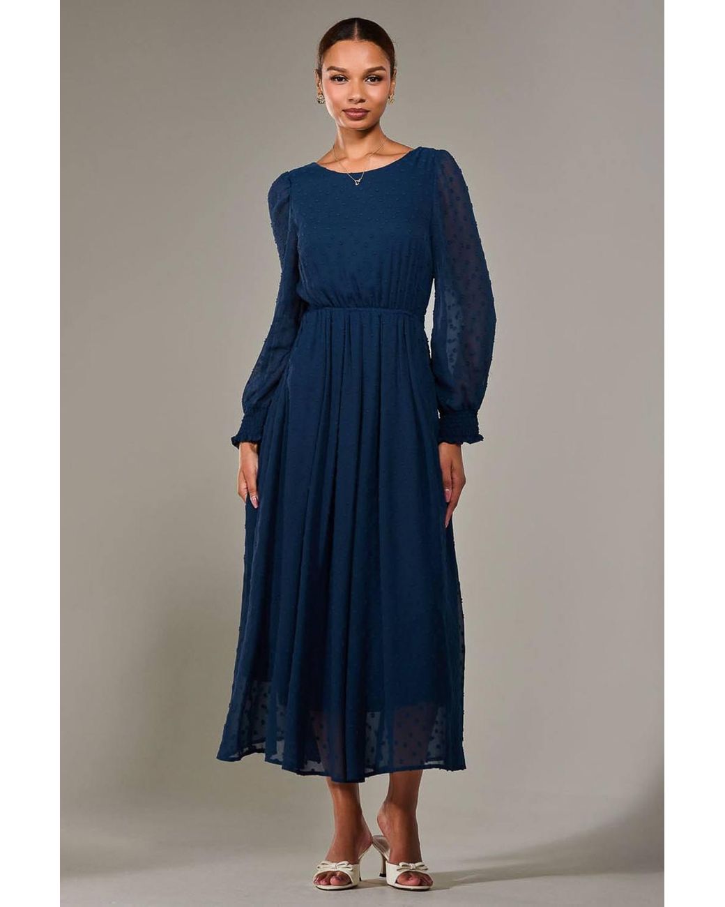 Jolie Moi Blue Long Sleeve Chiffon Midaxi Dress