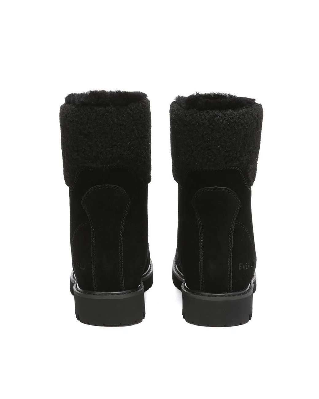 EverAu Australia Black Sheepskin Knitted Wool Sittella Fashion Chunky Boots W/ Rubber Sole