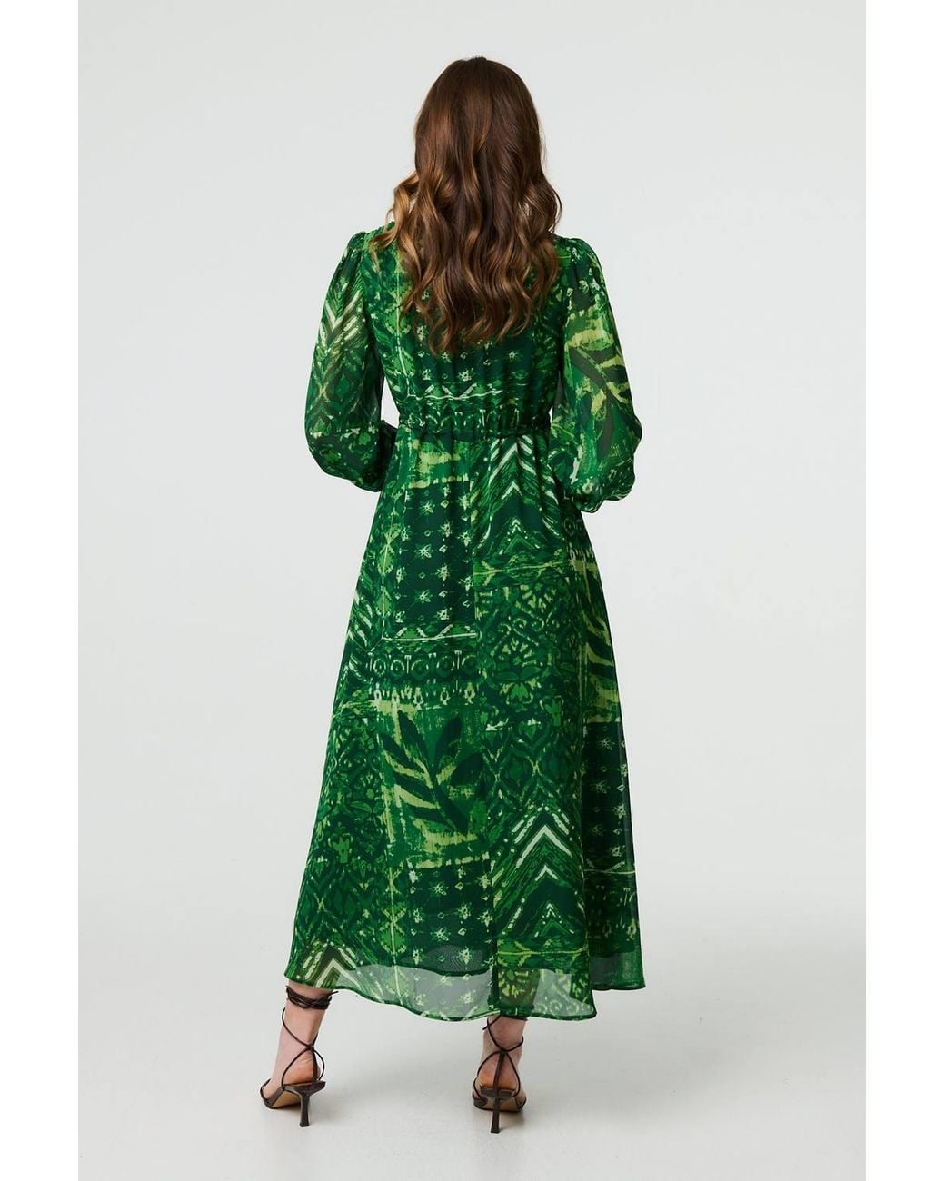 Izabel London Green Printed Semi Sheer Empire Maxi Dress