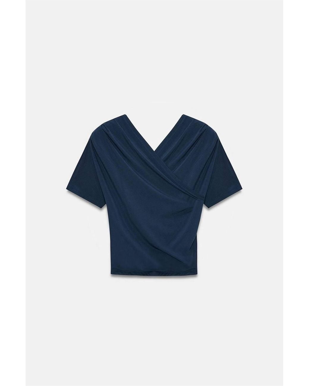 Dilvin Blue Slim Fit V-Neck Jersey Blouse