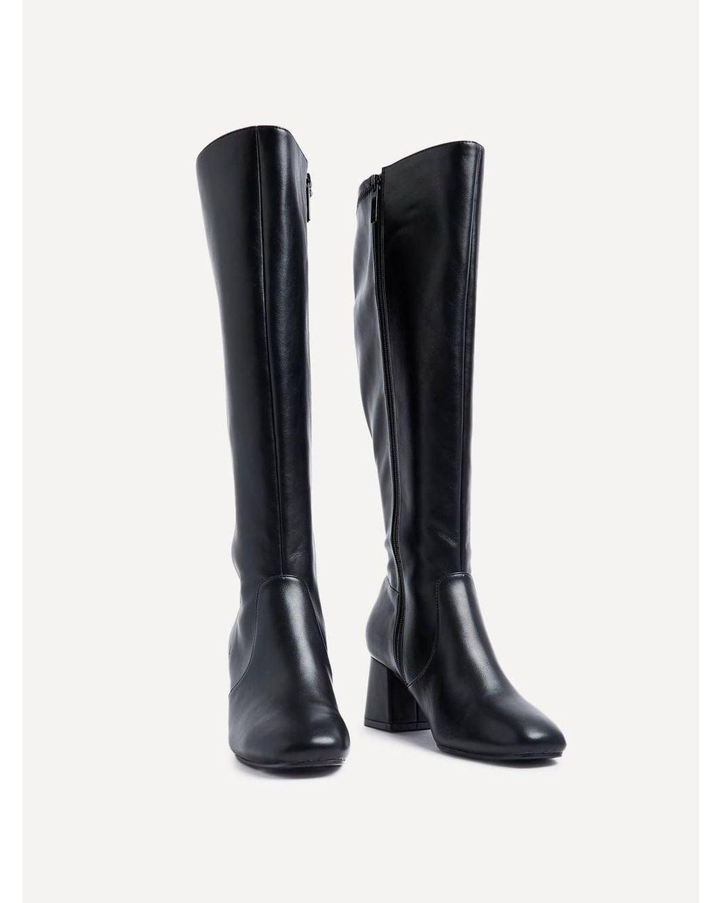 Linzi Black Fable Wide Fit Faux Leather Knee High Block Heeled Boot