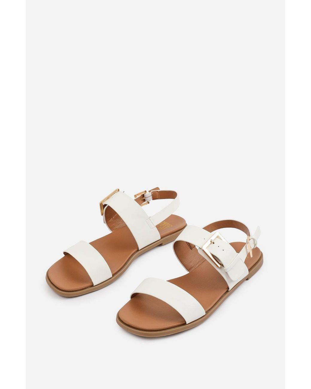 Where's That From Brown 'Uma' Classic Flat Sandals W/ Strap & Buckle Detail