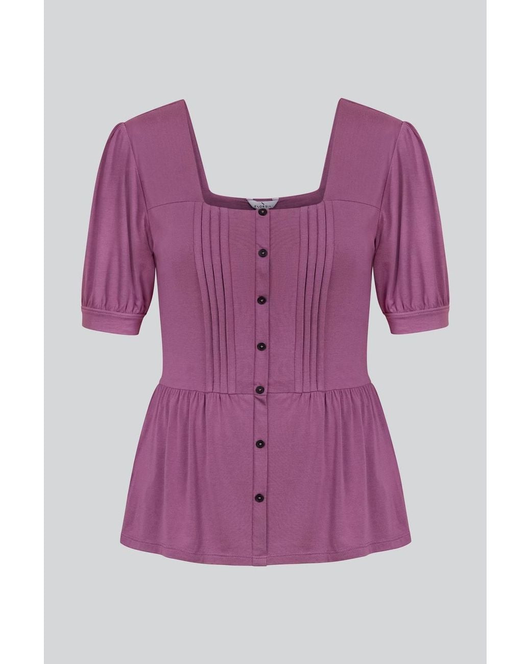 Enorsia Purple Puff Sleeve Squared Neck Top