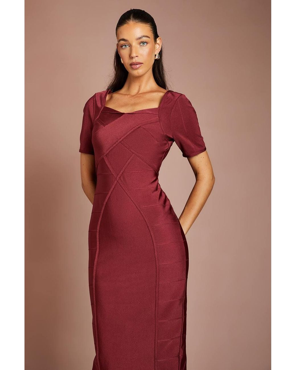 Coast Red Short Sleeve Bandage Midi Dress