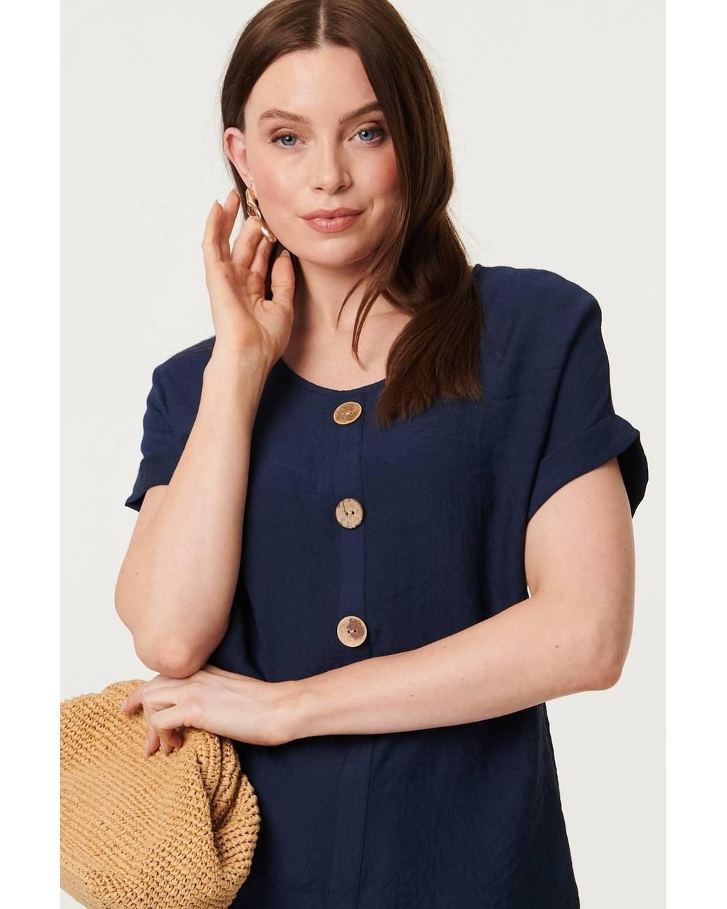 Izabel London Blue Layered Hem Short Sleeve Tunic Top