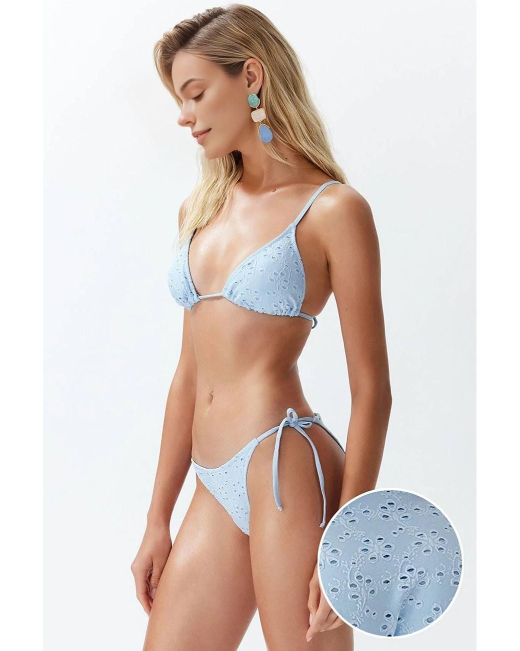 WOVCOR White Textured Triangle Bikini Set W/ Tie Side Detail