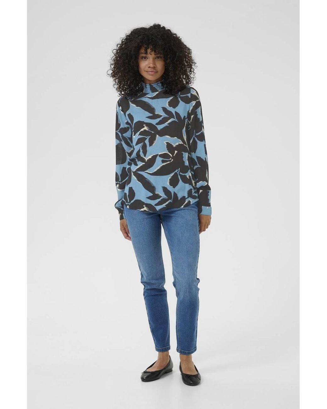 Kaffe Blue Kaamber High Smock Neck Print Blouse