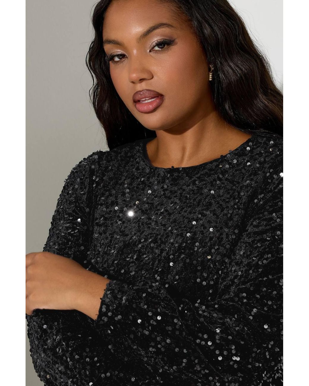 Yours Black Velvet Sequin Dress