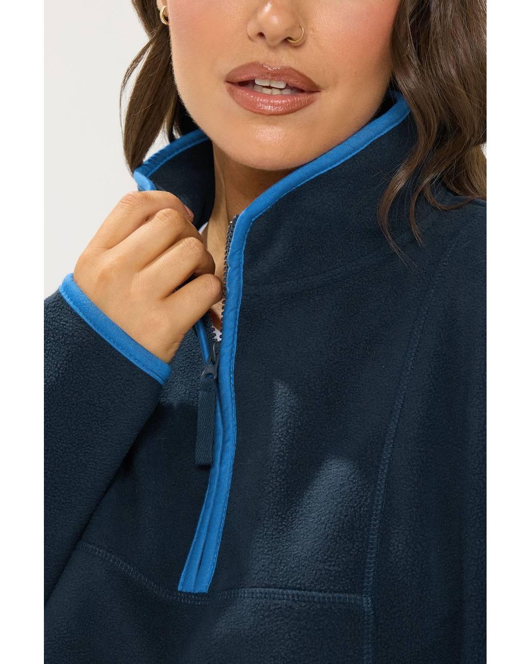 Yours Blue Contrast Quarter Zip Fleece