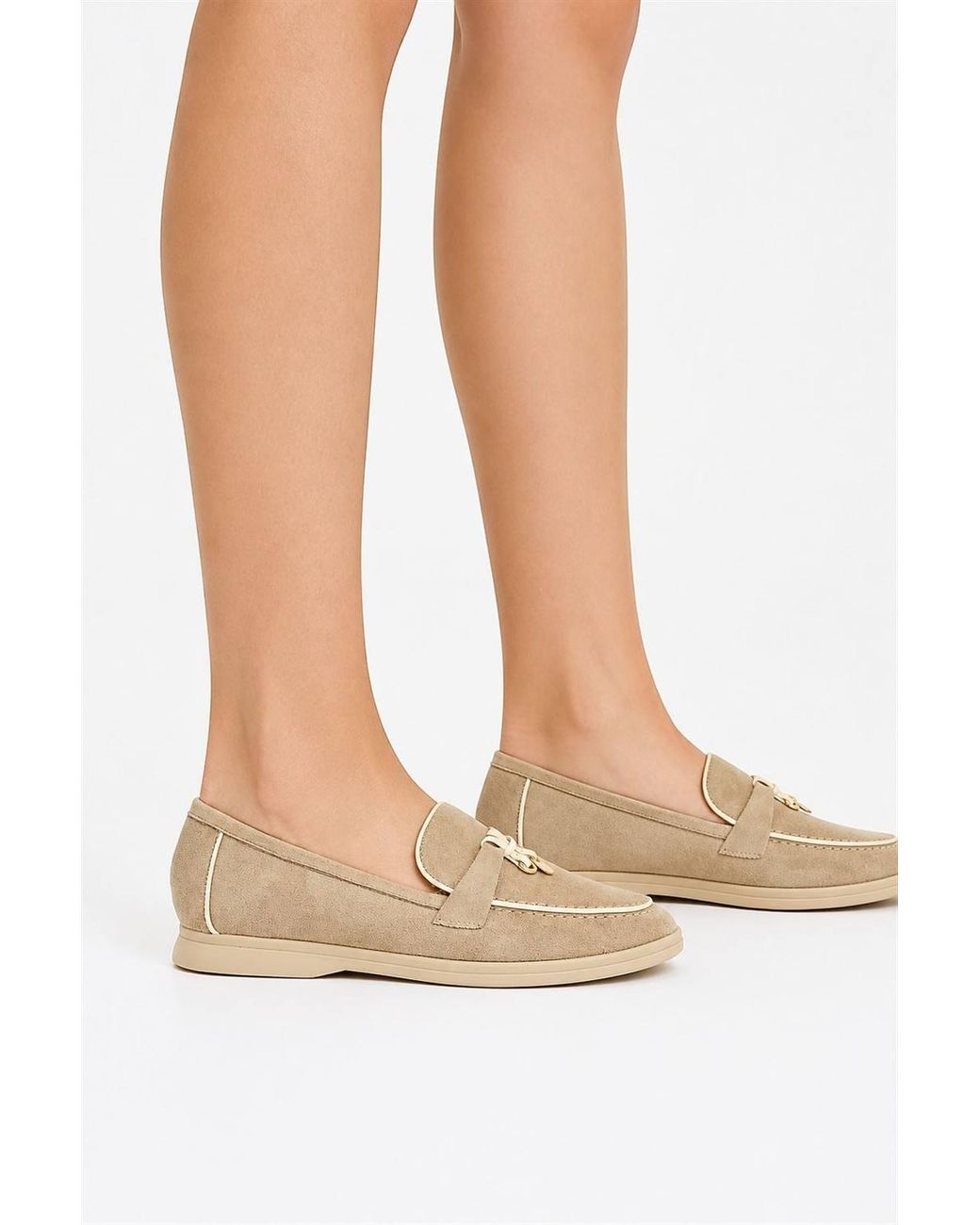Miss Diva Natural Saskia Detail Flat Slip On Loafers