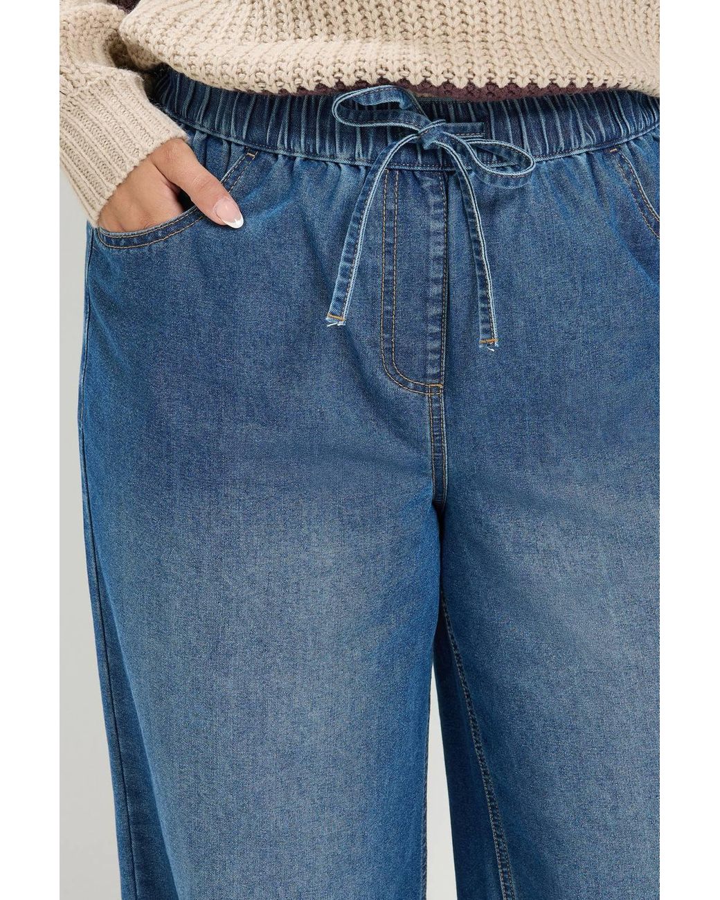 Yours Blue Wide Leg Pull On Jeans