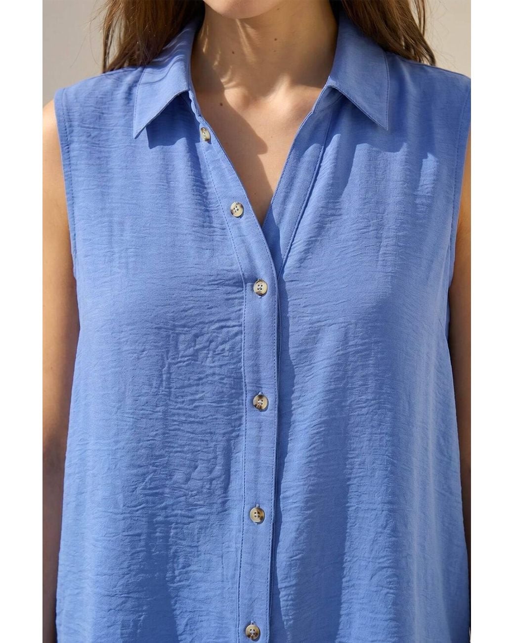 Roman Blue Petite Button Up Front Blouse
