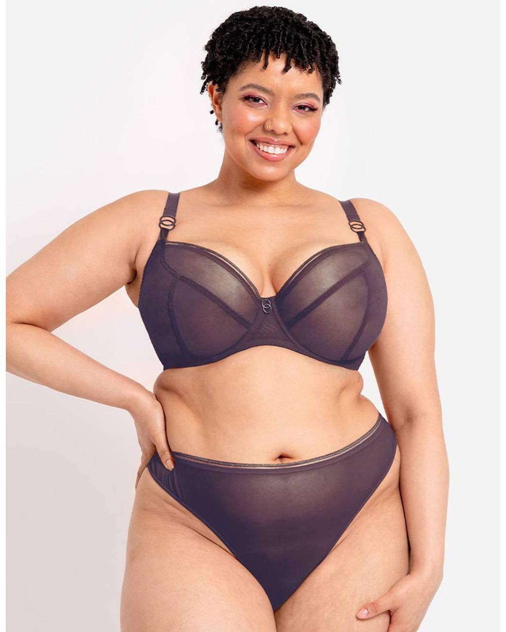 Curvy Kate Gray Lifestyle Plunge Bra Wired Mesh Lingerie
