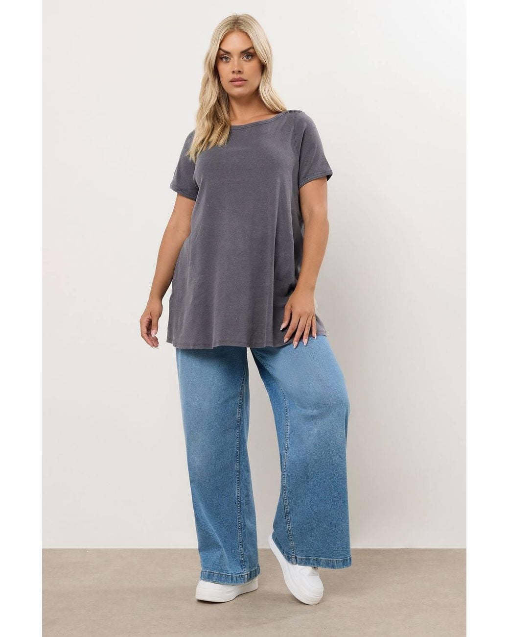 Yours Gray Acid Wash Ribbed Swing T-Shirt