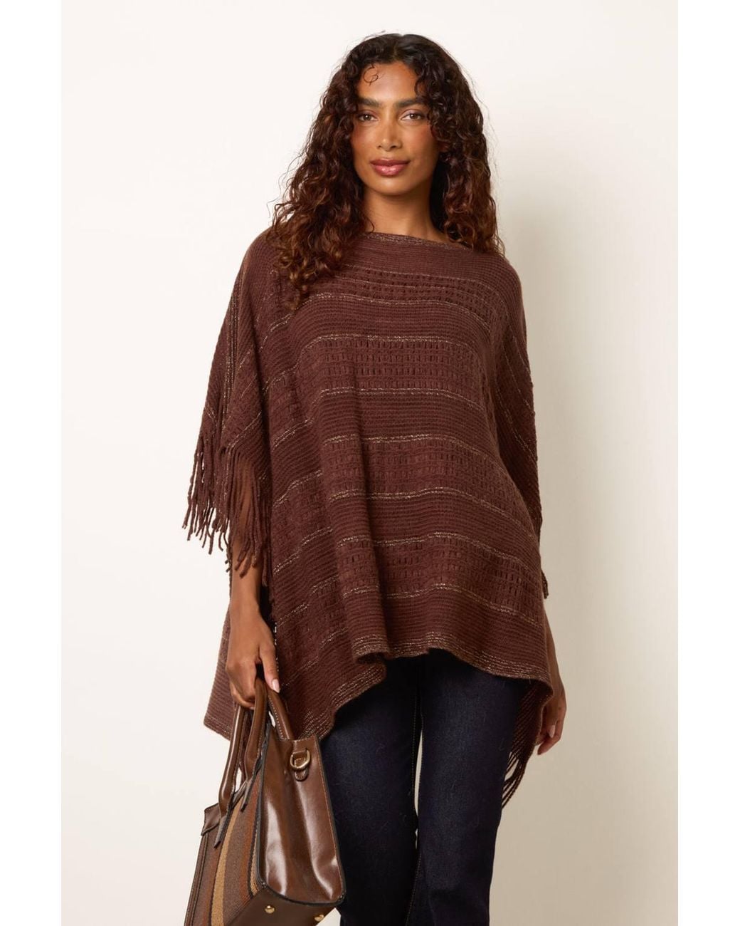 Blue Vanilla Brown Sleeveless Round Neck Poncho